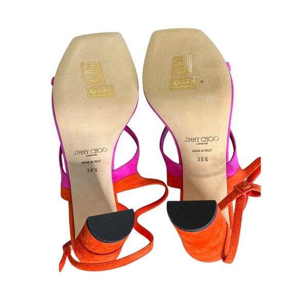Jimmy Choo NIB Azia 85mm Two-Tone Sandals in Fuchsia and Paprika Size 38.5 - Picture 5 of 9
